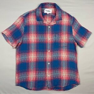 Corridor Mens Acid Plaid Short Sleeve Button Shirt Sz Medium Firecracker Camp B4